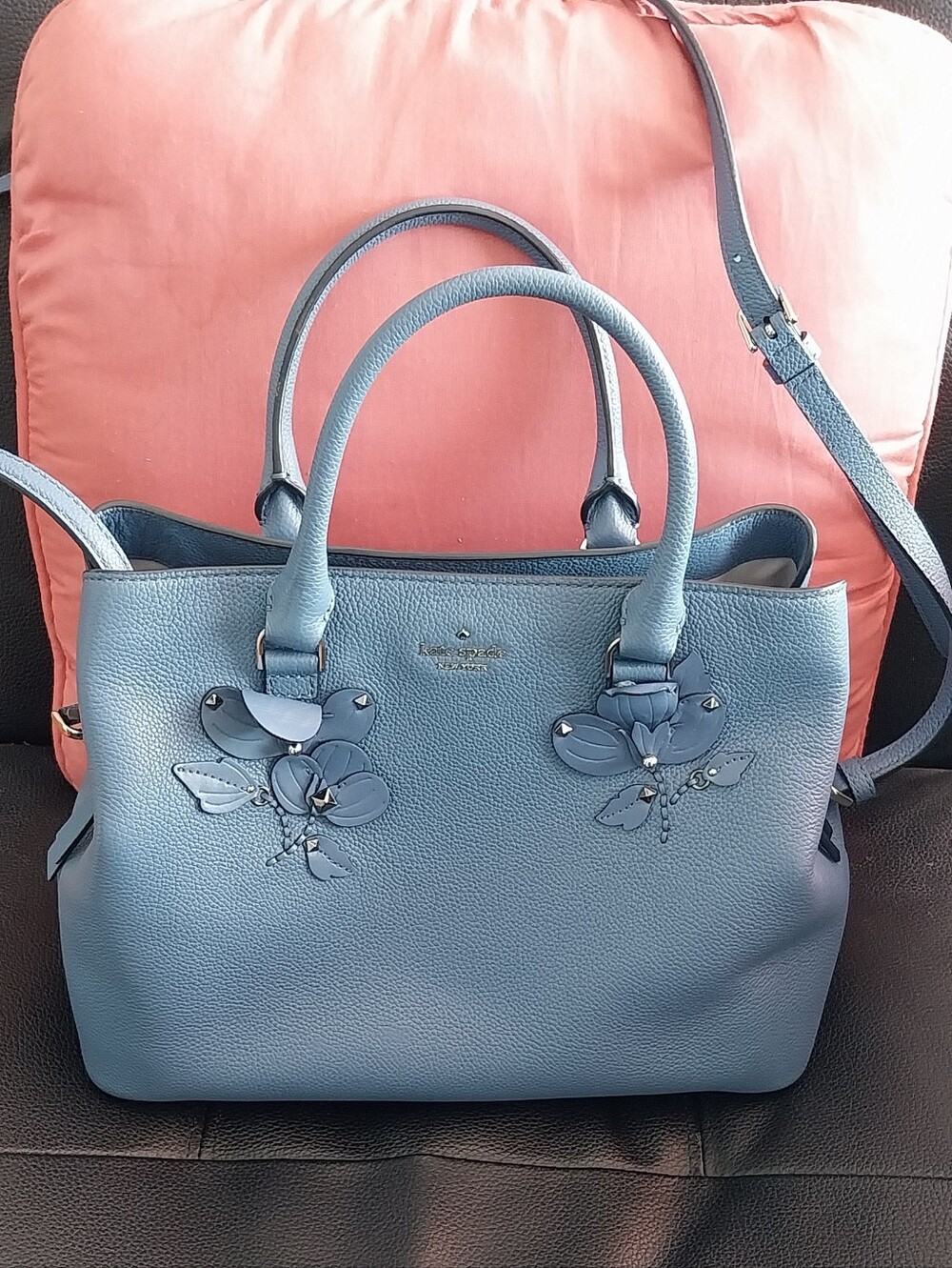 kate spade Blue Floral Leather Appliqué Satchel